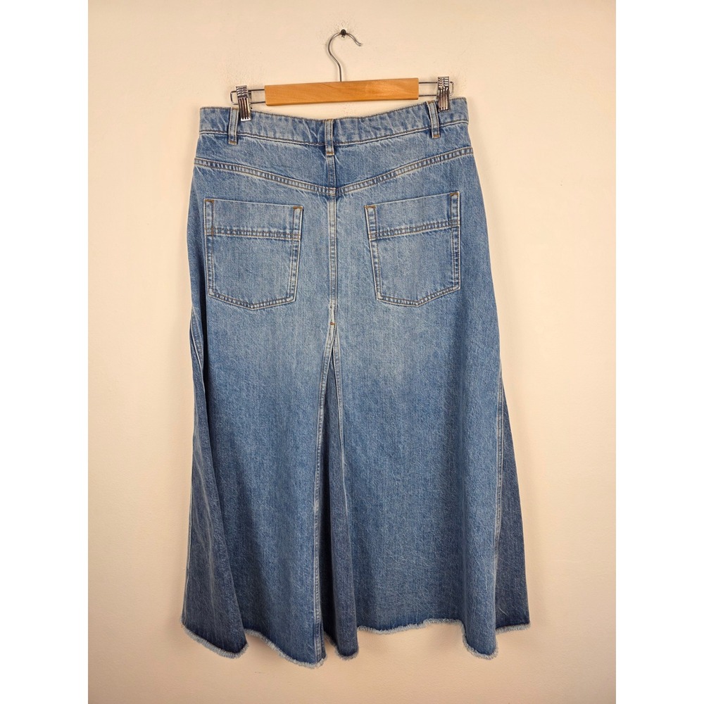 ME+EM Denim Jean Maxi Skirt Blue A Line Distressed Raw Hem Size 8 - Picture 2 of 8
